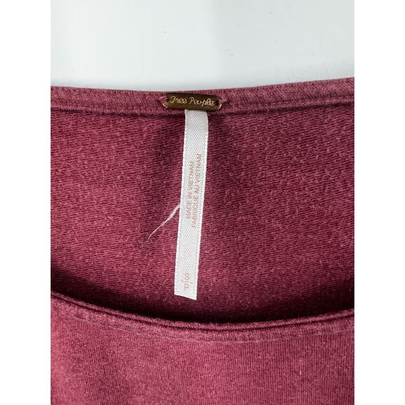 Free People Sweatshirt Dress Short Sleeve Drop Waist Maroon Size S - Picture 3 of 6